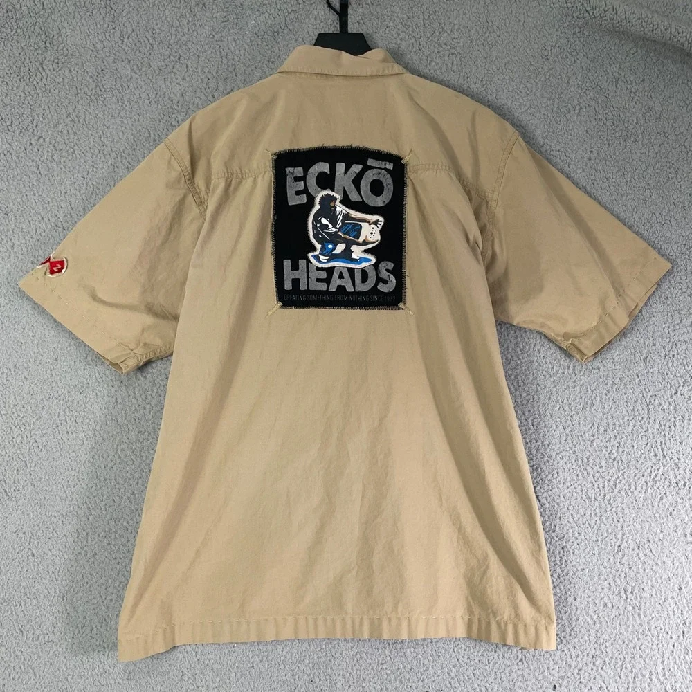 Vintage Ecko Unltd Ecko Heads Patch Shirt Mens XL‎ Short Sleeve Button Up